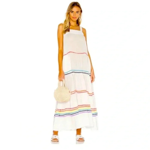 9Seed Sayultina Tiered Maxi Dress M/L Rainbow Ric Rac Beach - Picture 1 of 6